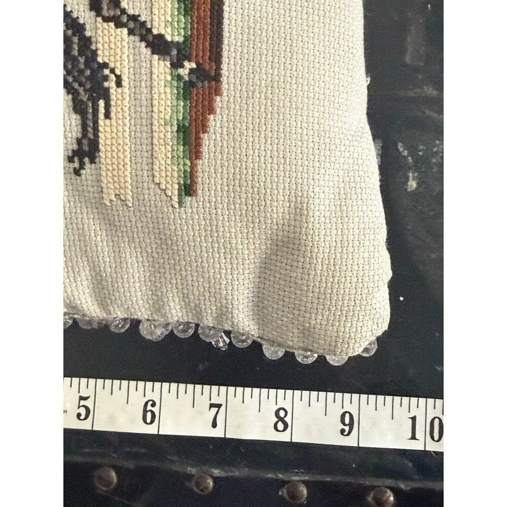 Western Horse Crossstitch Accent Pillow Handmade Cowboy